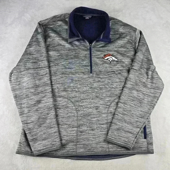 NFL Denver Broncos 1/4 Zip Pullover Sweater Gray Sz XXL - Picture 1 of 9
